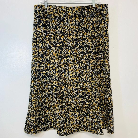 Christopher Banks Midi Skirt 12  Black Yellow A Line Work Casual Travel‎ Boho - Picture 1 of 12